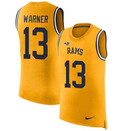 Nike Rams #13 Kurt Warner Gold Men's Stitched NFL Limited Rush Tank Top Jersey